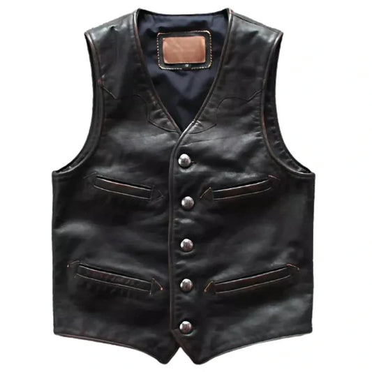 5 button slim fit vintage style cowboy waistcoat, mens biker vest by lustigear
