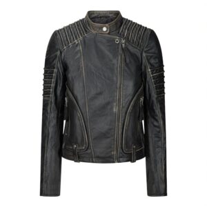 Vintage Cafe Racer Black Slim Fit Leather Jacket Womens