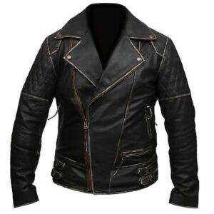 Classic Black Brando Biker Leather Jacket Mens