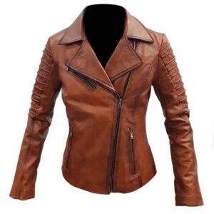 90s Retro Moto Biker Vintage Oil Wax Brown Womens Leather Jacket