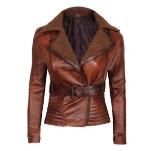 Vintage Wax Brown Real Leather Womens Biker Jacket