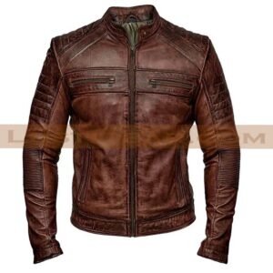 Café Racer Biker Leather Jacket Mens Distressed Brown Real Leather Motorcycle Coat