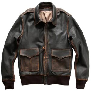 A2 Military Vintage Brown Distressed Real Leather Jacket Mens Biker Coat