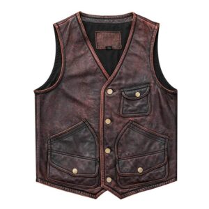 Western Cowboy Distressed Brown Vintage Leather Vest For Mens