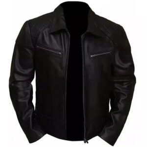 Turbo Biker Black Real Leather Jacket Mens