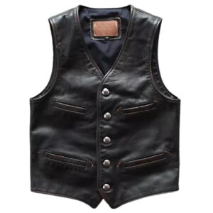 5 Button Slim Fit Vintage Style Cowboy Waistcoat, Mens Biker Vest By Lustigear