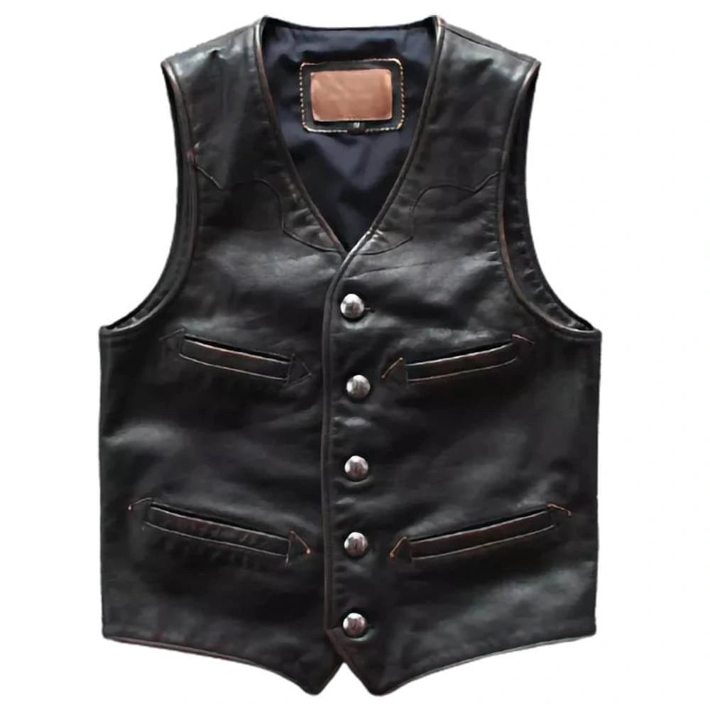 5 Button Slim Fit Vintage Style Cowboy Waistcoat, Mens Biker Vest By Lustigear