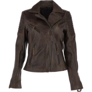 Aviatrix Distressed Brown Biker Leather Jacket Womens
