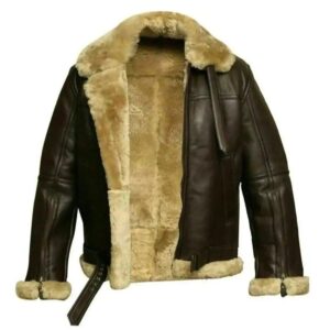 B3 Bomber Jacket Military Fur / Shearling Brown Real Leather Mens Winter Coat