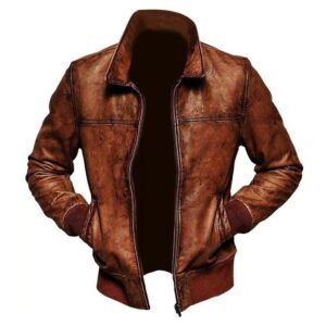 Mens Cafe Racer Jacket Vintage Motorcycle Distressed Brown Bomber Style Leather Jacket