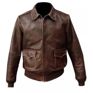 A2 Military Vintage Style Distressed Brown Genuine Leather Jacket Mens
