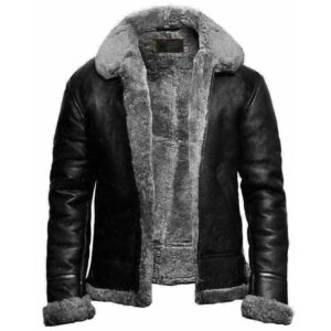 B3 Bomber Military Black Fur Winter Pilot Leather Jacket Mens