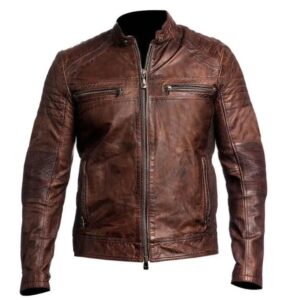 Cafe Racer Moto Biker Distressed Brown Leather Jacket Mens Motorcycle Coat