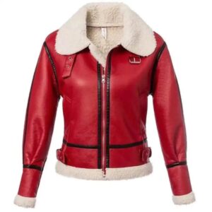 Womens Christmas Red Leather Jacket Winter Style Outwear Coat