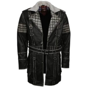 Battle coat Distressed Black Leather Jacket Mens Long Coat
