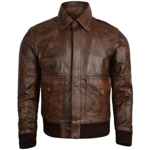A2 Vintage Distressed Brown Military Leather Jacket Mens