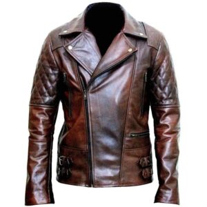 Diamond Classic Wax Brown Vintage Style Biker Mens Leather Jacket