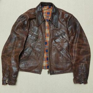 1930s German Style Vintage A2 Leather Jacket Men’s Distressed Brown Grain Leather Check Lining Coat