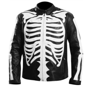 Skeleton Bones Rider Jacket Mens Cafe Racer Biker Halloween Cosplay Costume
