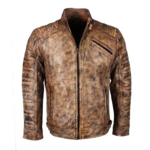 Cafe Racer Oil Wax Vintage Style Tan Mens Biker Real Leather Jacket