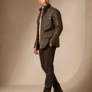 distressed brown leather field jacket