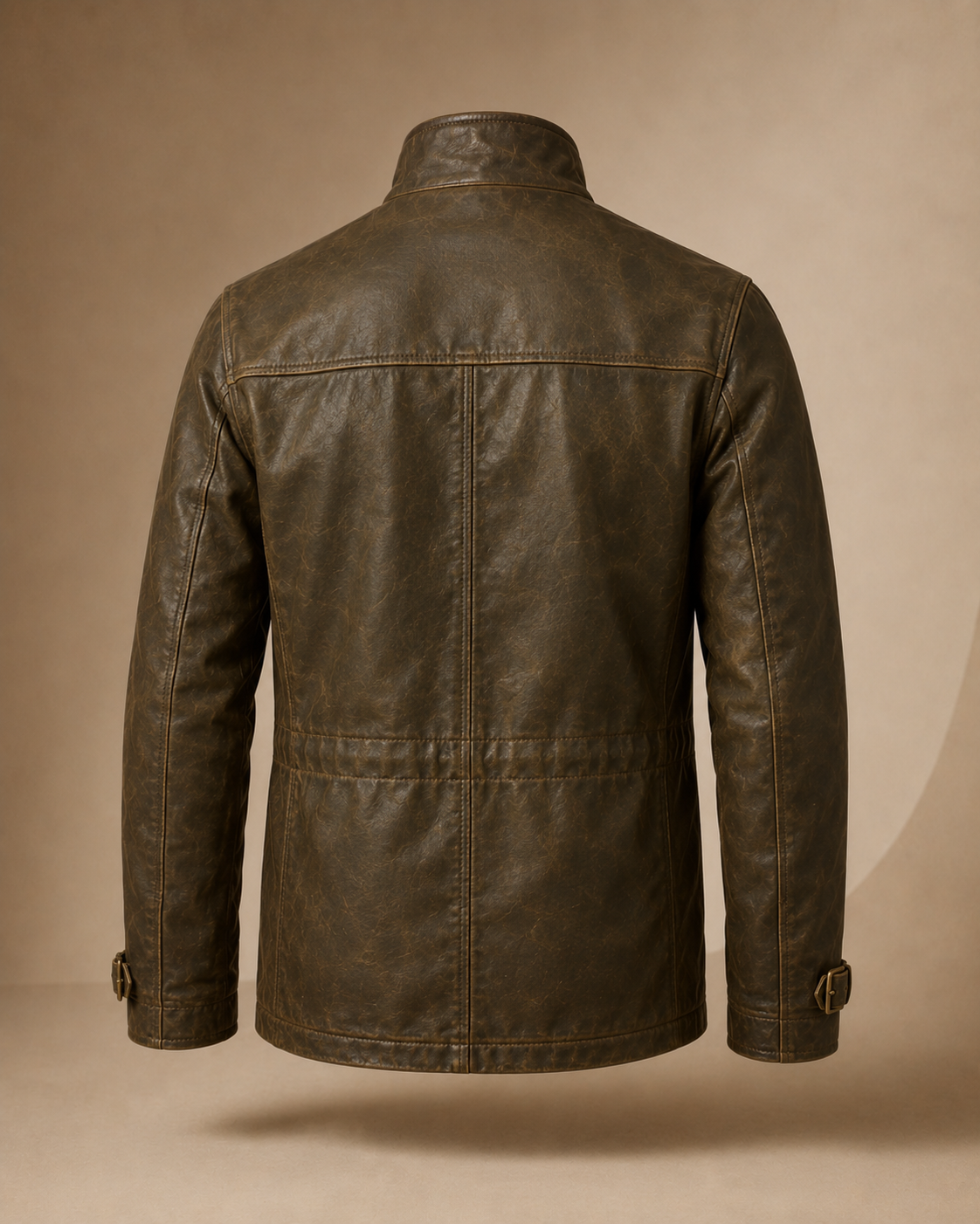 Brown Leather Utility Field Jacket with Four Flap Pockets
