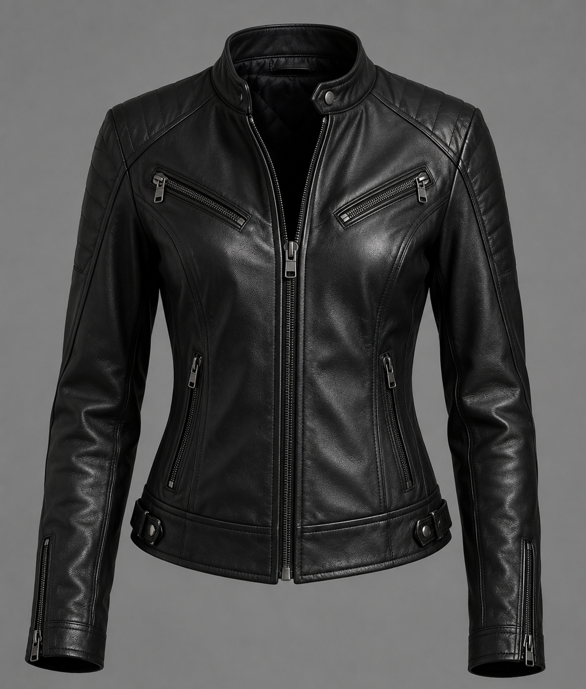 womens black leather motorcycle jacket