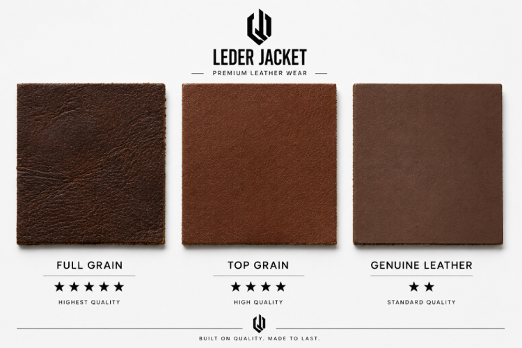 full grain vs top grain vs genuine leather comparison leather jacket quality grades explained UK